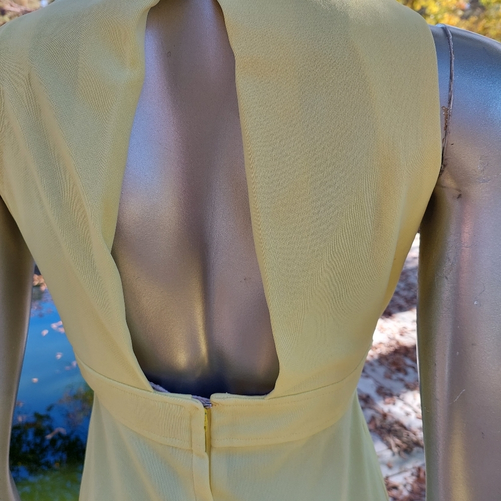70s Handmade Maxi Dress Yellow Keyhole Back Floral Sheer Collared Top Size 3 - Picture 10 of 12